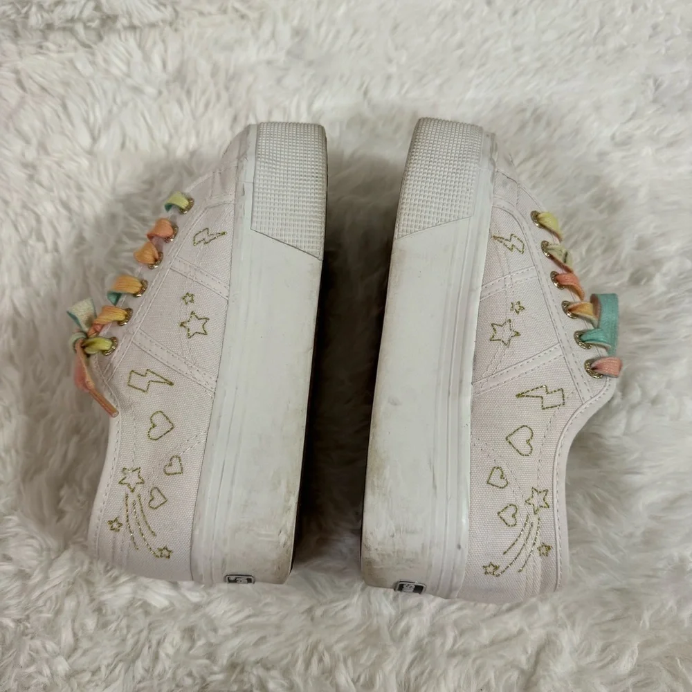 Superga White Platform Sneakers with Multicolor Laces Size 6
